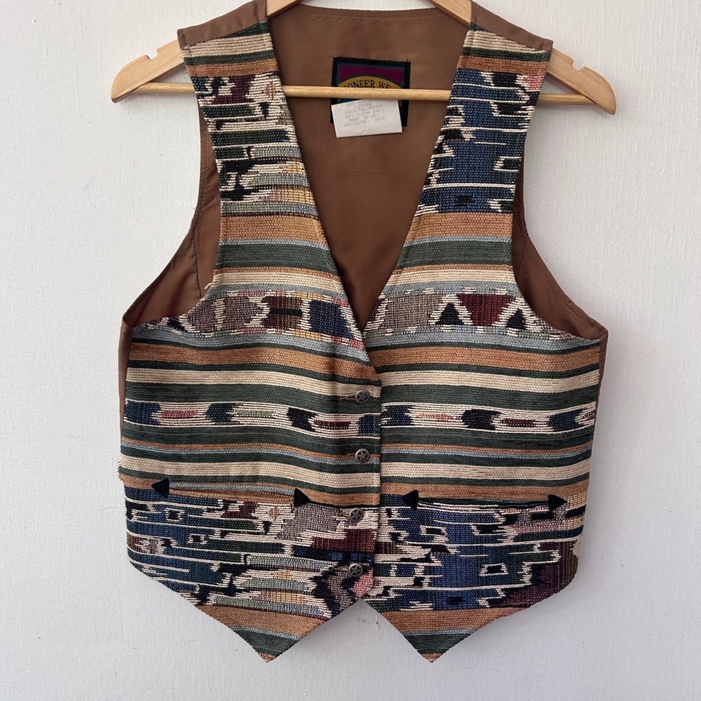 Pioneer Wear Vest Women Medium Brown Tapestry Southwestern Western Boho Vintage